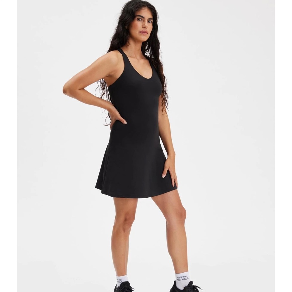 Girlfriend Collective Lola V-Neck Dress, Black, Compressive Liner, NWT